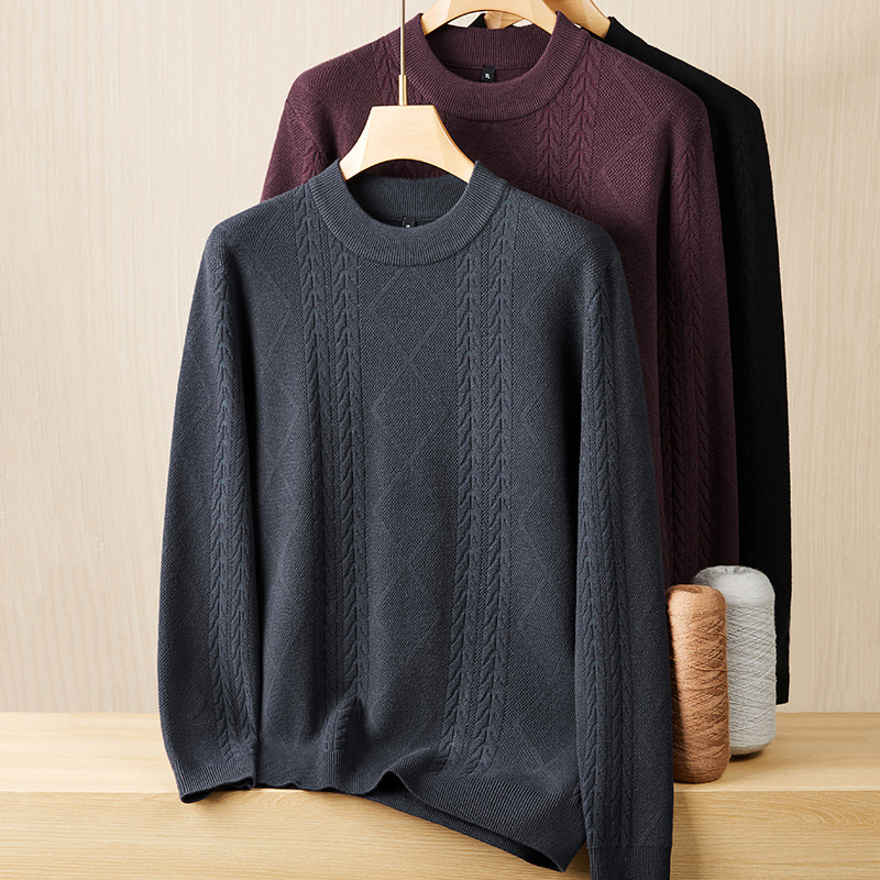 Fat Man 2025 Autumn New Men's Plus Size Round Neck Striped Sweater Men's Fat Striped Sweater