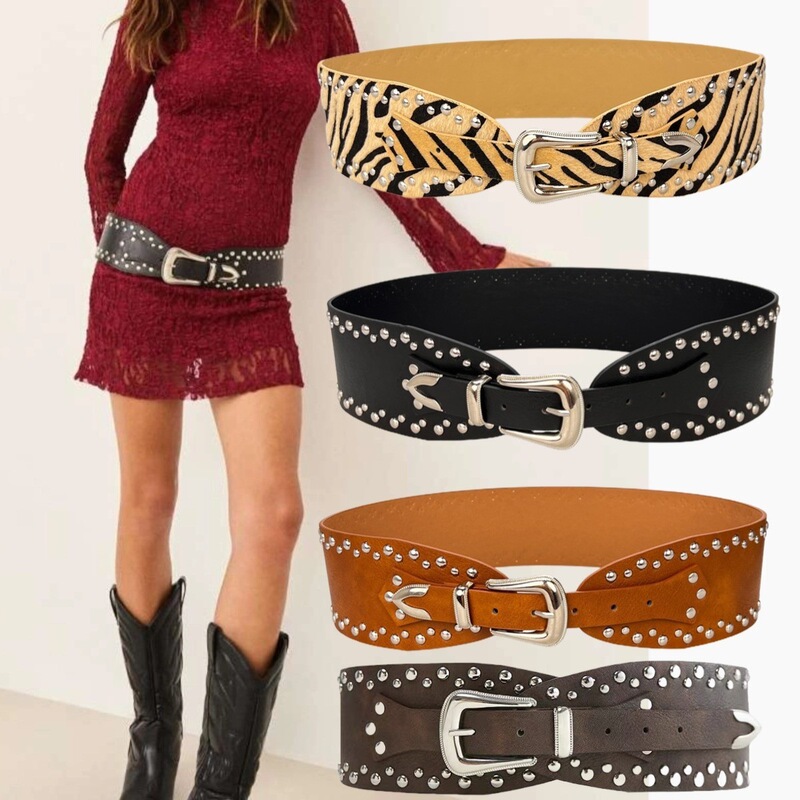 New Y2K rivet punk wide belt personalized hot girl fashion Joker retro cross-border belt supply