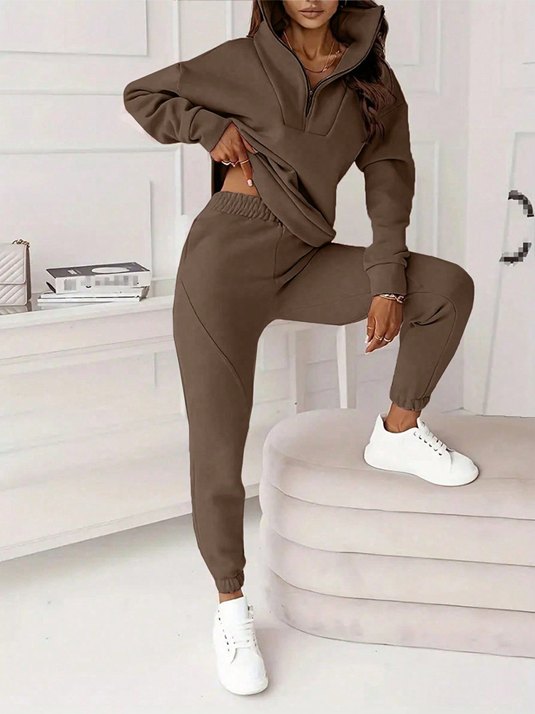 Vêtements pour femmes Mode Couleur unie Commuter Décontracté Col montant Pull Pantalon Ensemble Deux pièces Ensemble_voghion.com