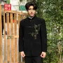 年轻人男士绿色刺绣男装
