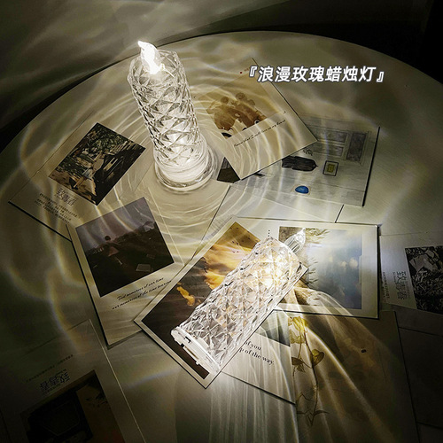 Creative diamond rose lamp simulation candle lamp led bedroom bedside night light rose petal atmosphere light ornaments