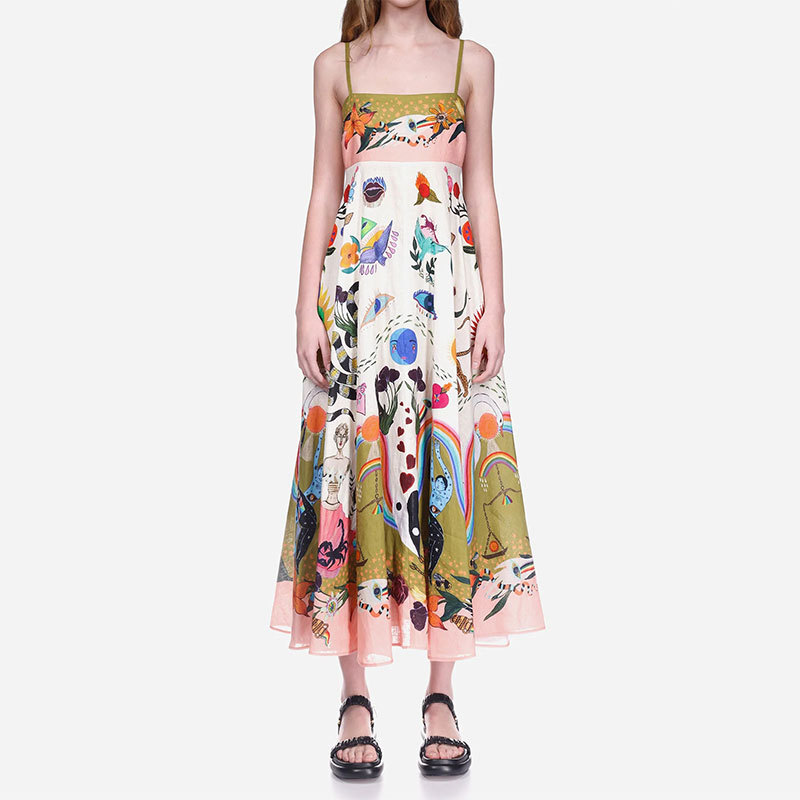 224g Weight Wholesale Women's Vacation Printing Animal Eye Holiday Daily Beach Strap Sleeveless Strap Dress