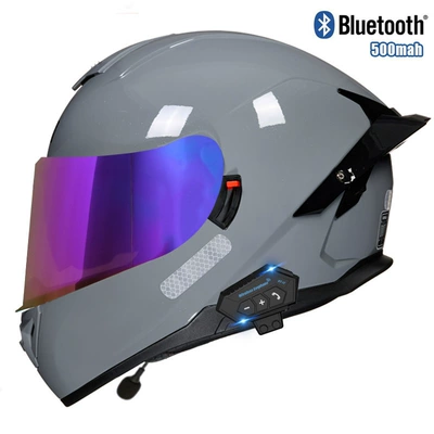 3C/DOT certification motorcycle helmet, Motosiklet kaskı (dəbilqə) - cement-gray-color-mirror-bluetooth-m