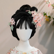 2026原创设计手工超仙唯美古风粉绒布色汉服头饰发夹妆造烫花发饰