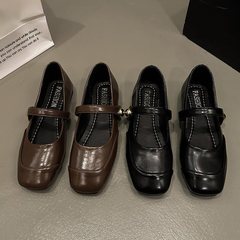 メアリージェーン金属アンドロメダ瓢箪靴2025年復古平底黒色浅口新型バレエ靴小香風