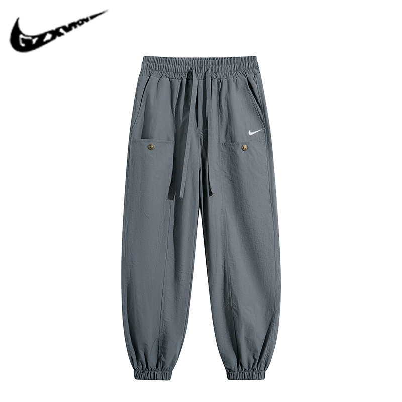 Cross-Border Men's Pants 2025 Retro Workwear Pants Men's Summer American-Style Ice Silk Jogger Pants Trendy Loose Casual Long Pants