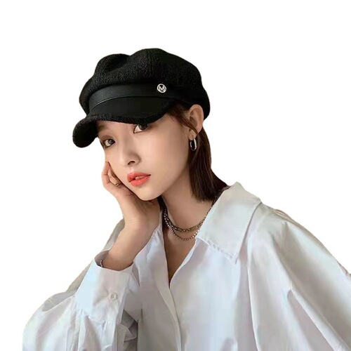 Duckbill Beanie Hat for Women - Winter Thicken Round Face Slimming Street Fashion Trendy Casual Retro Hong Kong Style British Octagonal Hat