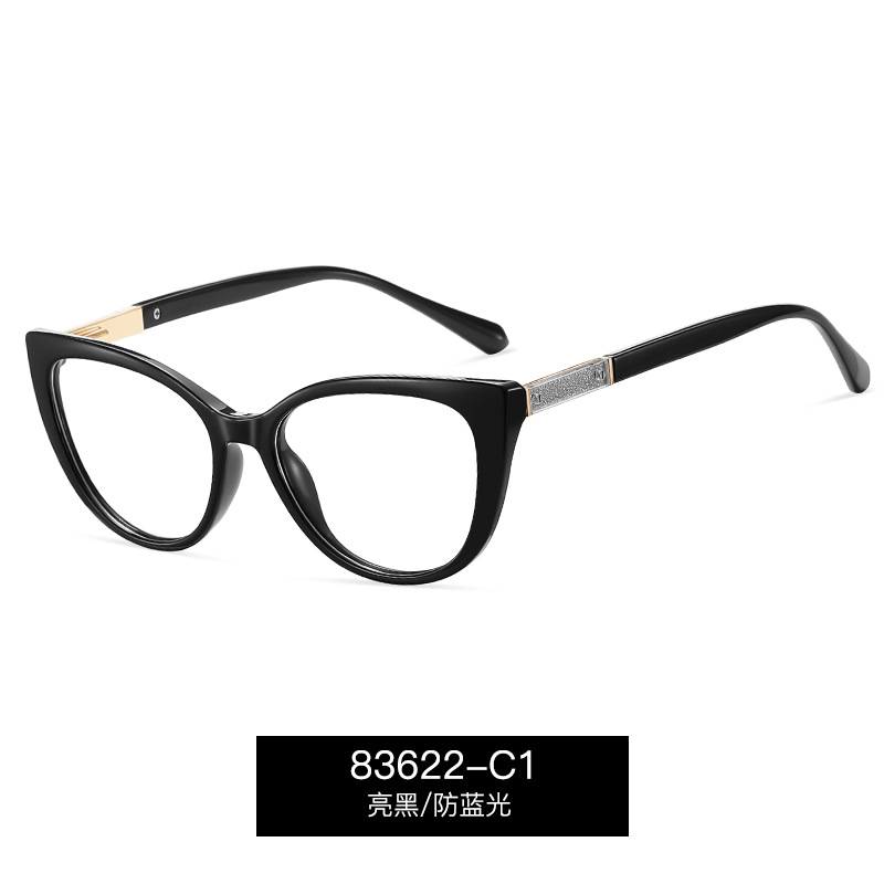 83622 Gafas anti-luz azul transfronterizas europeas y americanas, gafas de miopía, marco de gafas TR90, marco de miopía de ojo de gato de moda