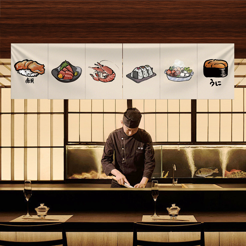 Japanese-style fabric curtain for izakaya, yakitori, sashimi decoration, short curtain for Japanese restaurant bar counter and food counter partition Japanese-style fabric curtain for izakaya, yakitori, sashimi decoration, short curtain for Japanese restaurant bar counter and food counter partition