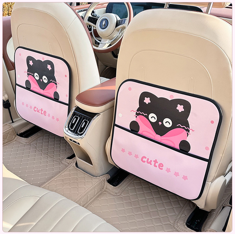 Car Seat Back Anti-Kick Pad Cute Cat Car Rear Storage Anti-Dirty Pad Creative Multi-Functional Car Protective Pad