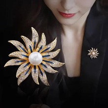 韩国太阳花胸针女ins潮气质珍珠胸花女大气别针衣服创意百搭配饰