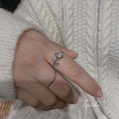 韓版S925銀時尚創意玫瑰花戒指女復古個性花朵開口指環文藝食指戒