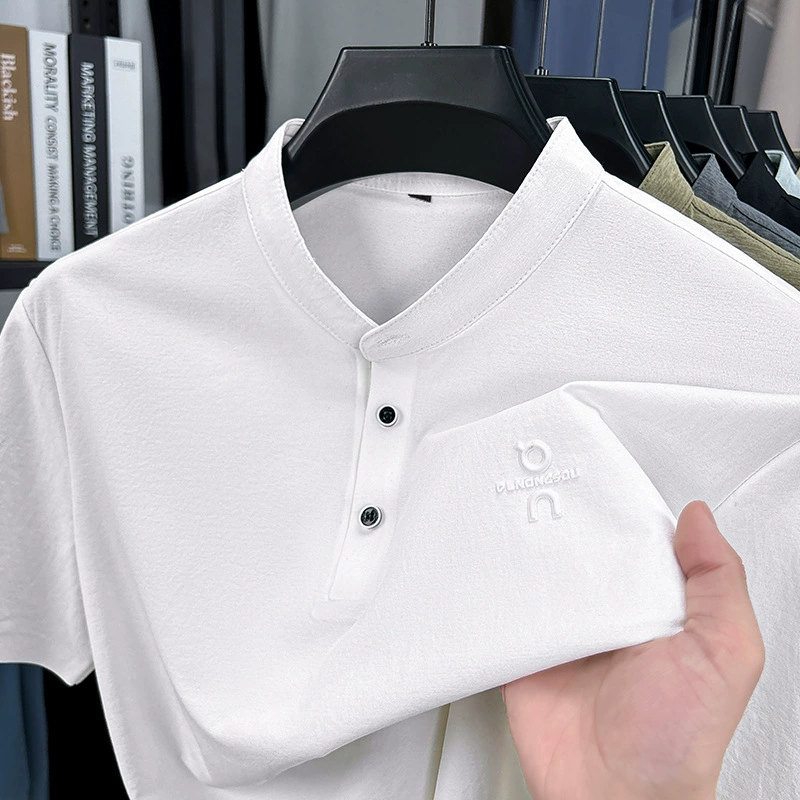 Мужская футболка с коротким рукавом, летняя 2025, поло с воротником-стойкой, однотонная, футболка для папы, полурукав
