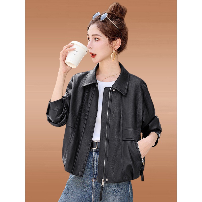 2026 Spring and Autumn New Haining Genuine Leather Jacket for Women, Petite Size, Vintage Loose Casual Korean Style Short Coat