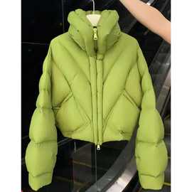 超好看立领绿色短款羽绒服女冬季2025新款韩系感小个子厚外套