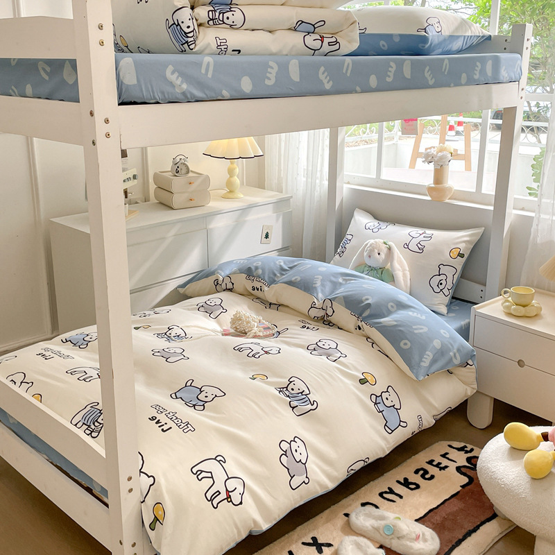 Edredón de algodón completo un conjunto completo de ropa de cama de seis piezas, dormitorio de estudiantes individuales, colchón de cama de tres piezas