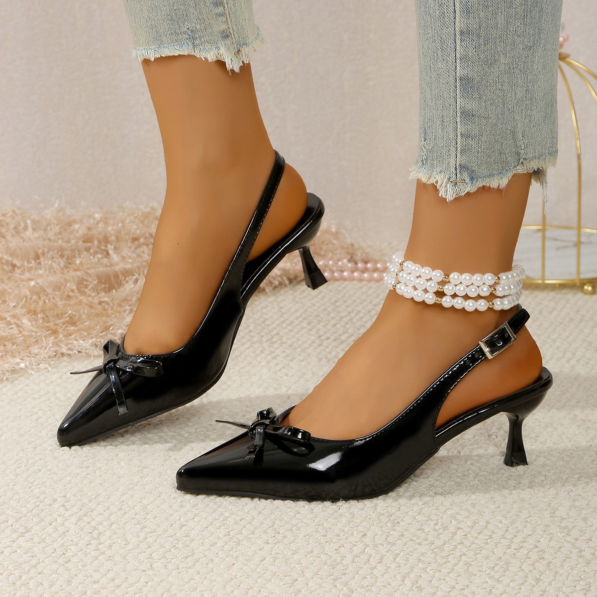 Sandalias de Tacón Alto con Punta Cerrada de Tela y Caucho, Tacón Fino, Punta Afilada, para Mujer, Verano image 13