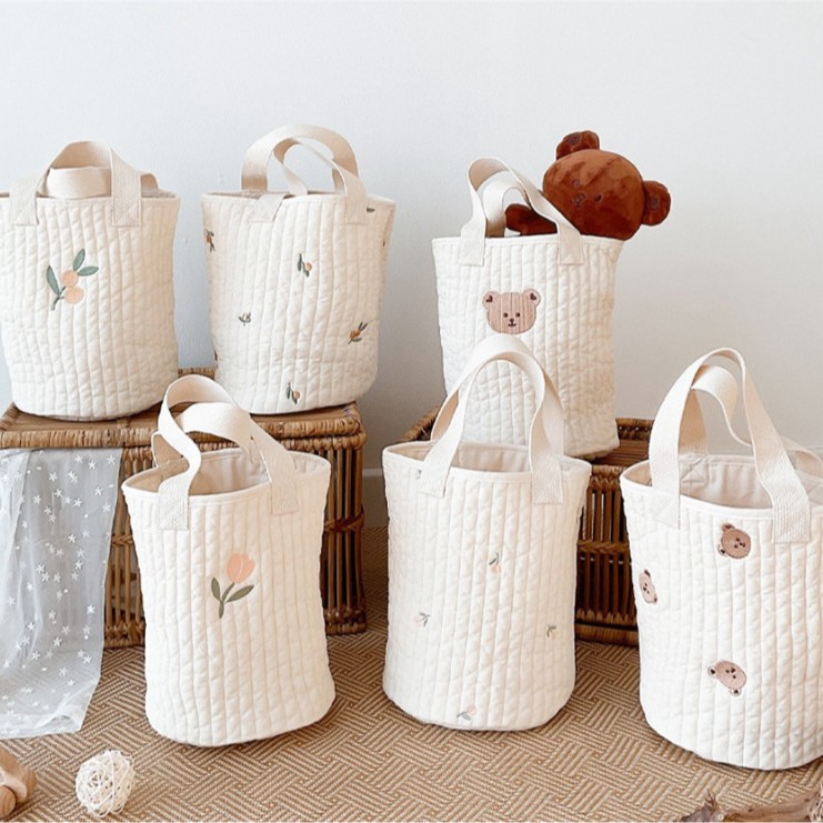 한국식 유모차 보관 교수형 가방 아기 병 기저귀 미라 가방 수 놓은 휴대용 버킷 백