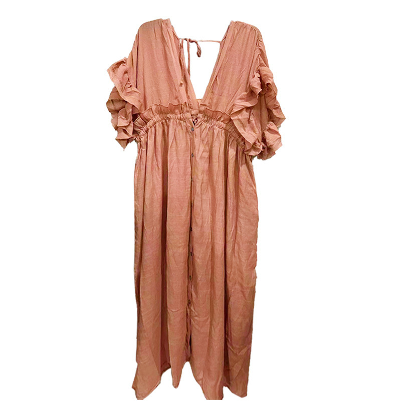 Solid Colour Long Beach Cover-up Dress Sun Protection Shirt_voghion.com