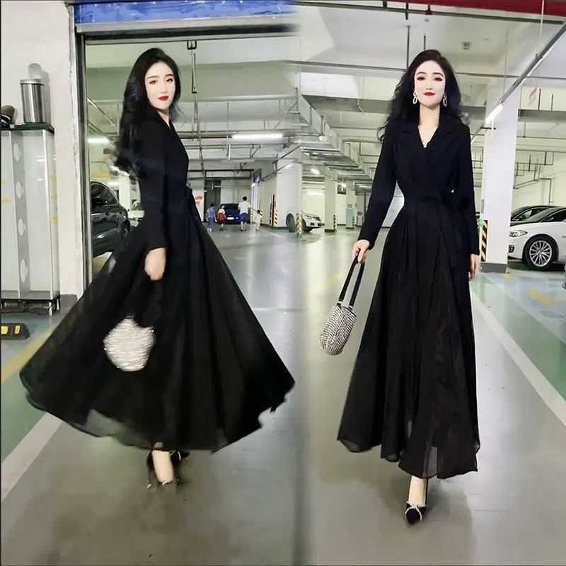 2025秋冬新款复古高端过膝长裙女大码宽松显瘦时尚休闲气质连衣裙|undefined