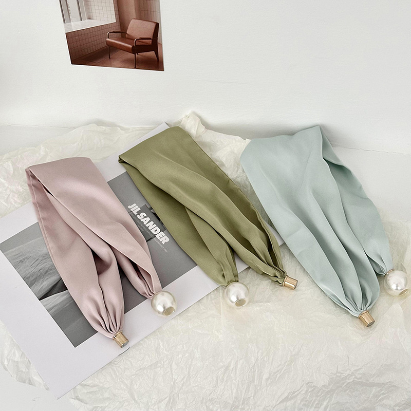 Nueva seda imitación bufandas de seda nicho de alta calidad bufandas de seda de poliéster color sólido collar de perlas bufandas