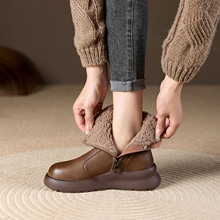 泰迪毛羊羔绒加厚保暖真皮雪地靴女新款轻便复古厚底休闲短靴718