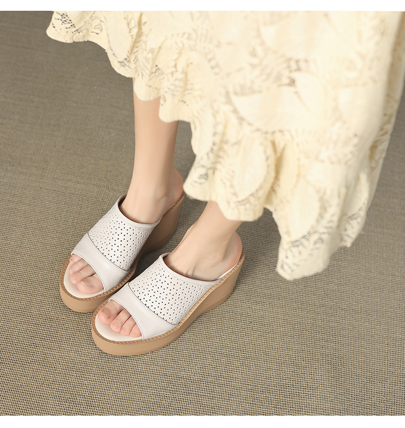 Dép sandal nữ quai chữ V đế xuồng cao gót 9 cm, phối váy dạo phố — màu trắng ngà, màu mơ chi tiết 11