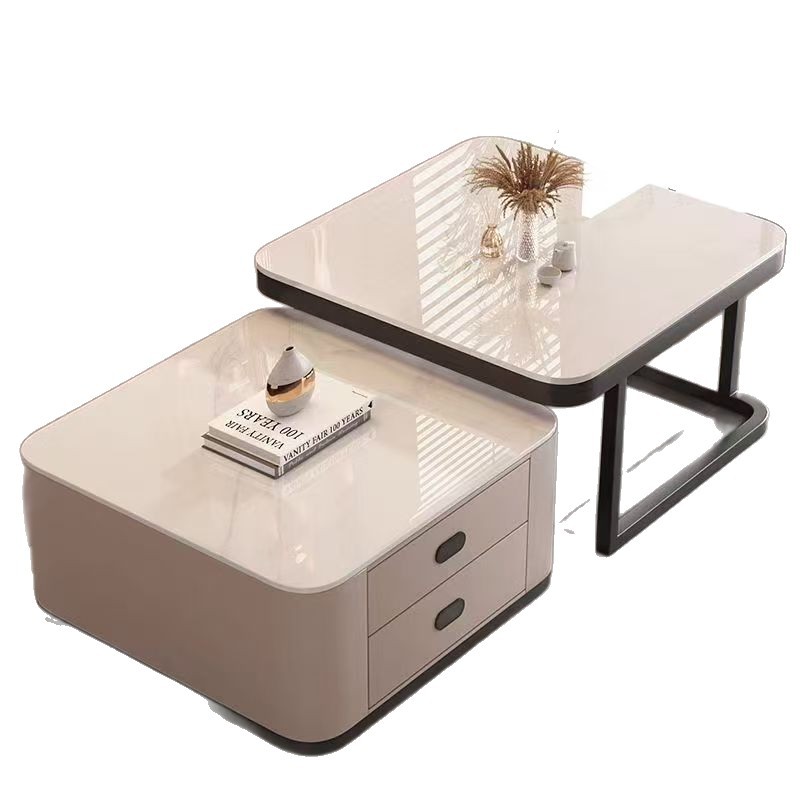 Mesa de té de tabla de roca doméstica sala de estar tabla de almacenamiento retráctil pequeña casa simple moderna mesa de té de vidrio de alto nivel image 6