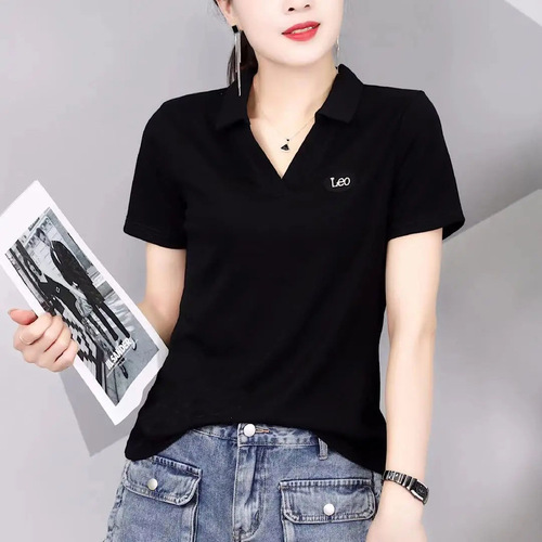 Short-sleeved T-shirt, women's spring and summer loose large size, women's polo shirt, middle-aged mother's casual all-matching top, women's trendy lapel