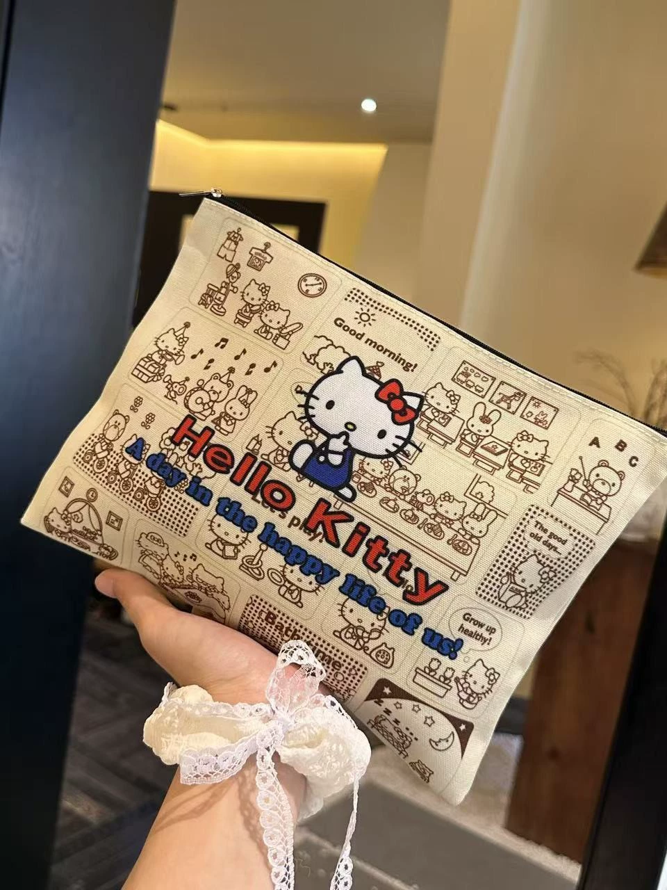 Клатч (Hello Kitty), маленький карман для хранения, ткань с принтом, молния, лёгкий 0,03 кг