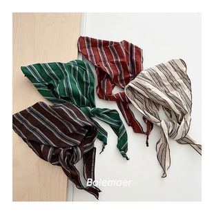 Japanese Retro Striped Children's Triangle Scarf Thin Versatile Artistic Neckerchief with a Unique Shape Small Shawl Hairband Headscarf
