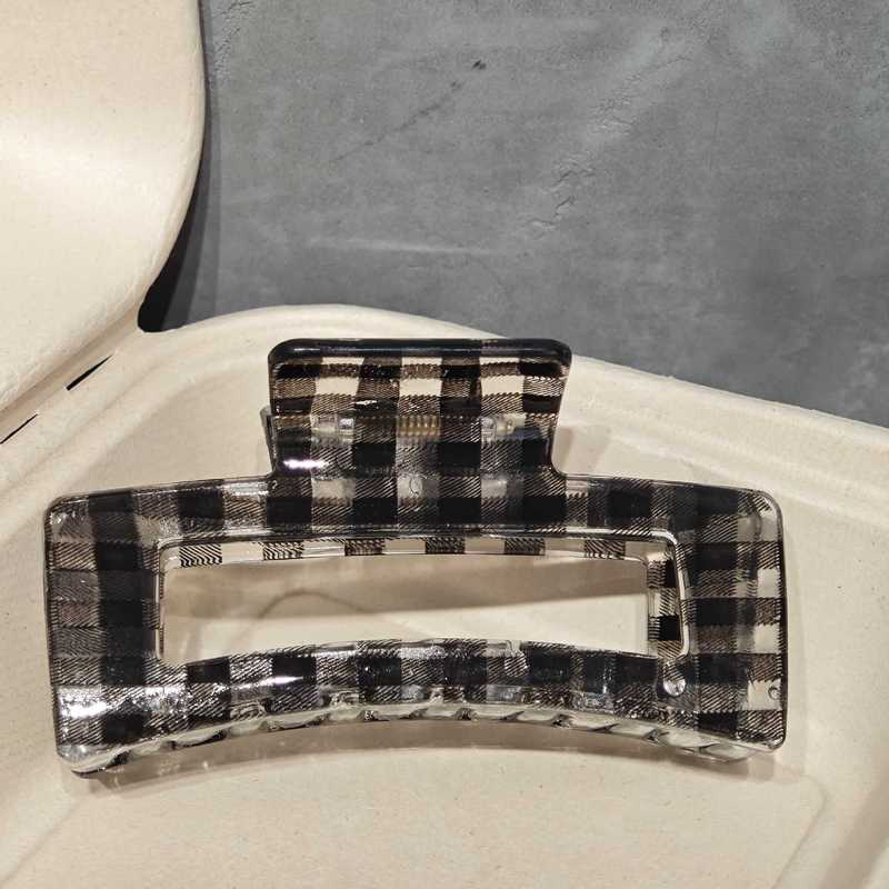 中古感蓝黑色系~百搭格纹亚克力抓夹女发抓后脑勺盘发夹子鲨鱼夹|undefined