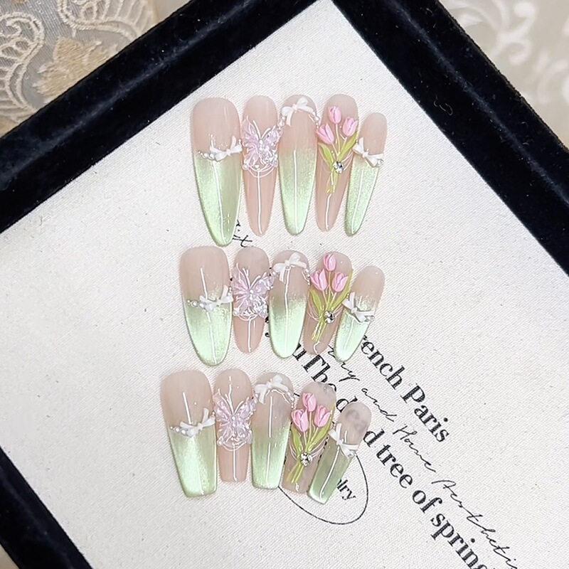 Daiyueda Pure Handmade Summer New Butterfly Kiss Flower Branch Stereo Tulip Cat Eye Manicure Patch Daiyueda Pure Handmade Summer New Butterfly Kiss Flower Branch Stereo Tulip Cat Eye Manicure Patch