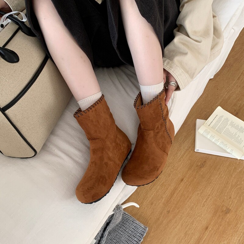 内增高复古美拉德显瘦短靴2025秋冬新款套筒裸靴休闲百搭短靴|undefined