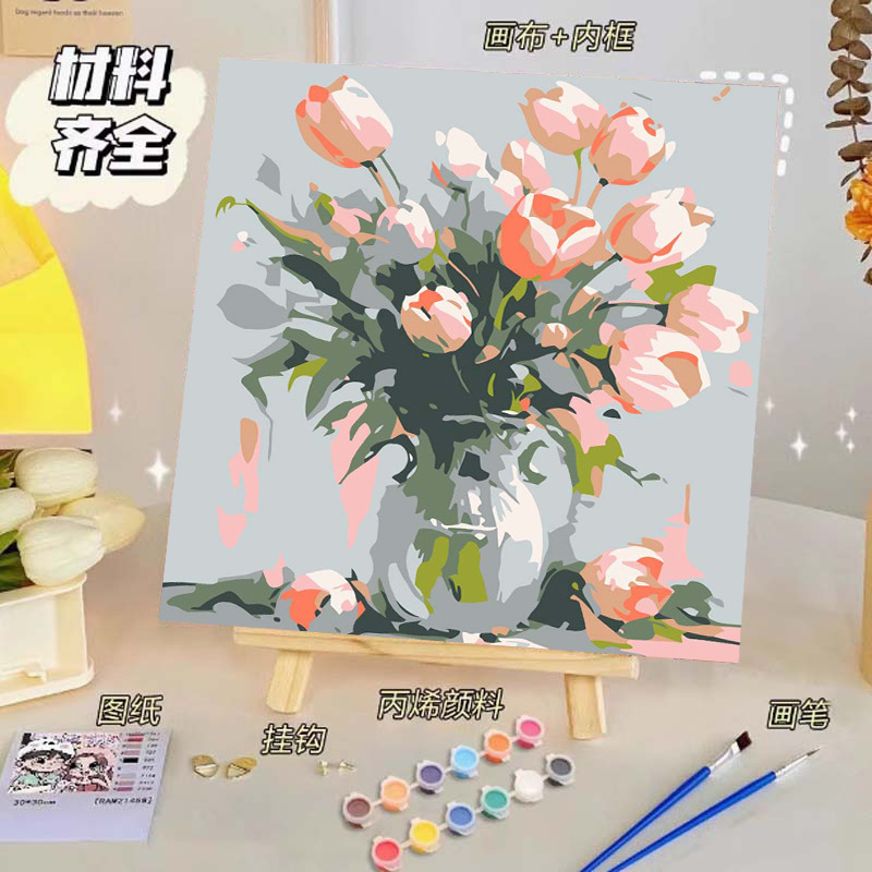 バラのデジタル油絵diy子供の塗り絵の高級感手作りの風景の花の対外貿易の露店の商品|undefined