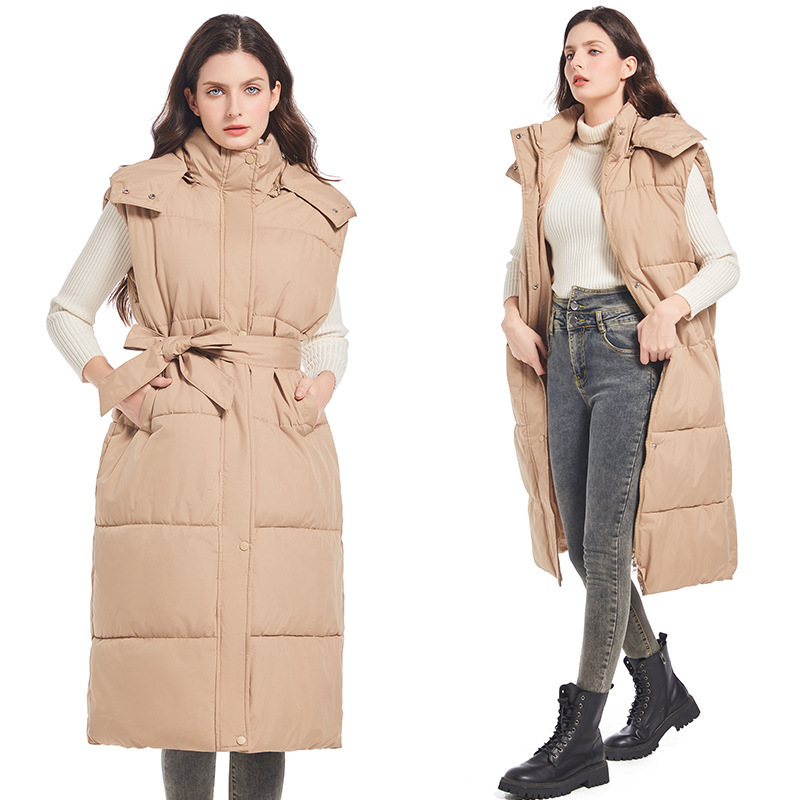Foreign Trade New Hooded Cotton Camisole 2024 New Women's Long Over-the-knee Vest Korean Slim-fit Waisted Cotton Vest Foreign Trade New Hooded Cotton Camisole 2024 New Women's Long Over-the-knee Vest Korean Slim-fit Waisted Cotton Vest