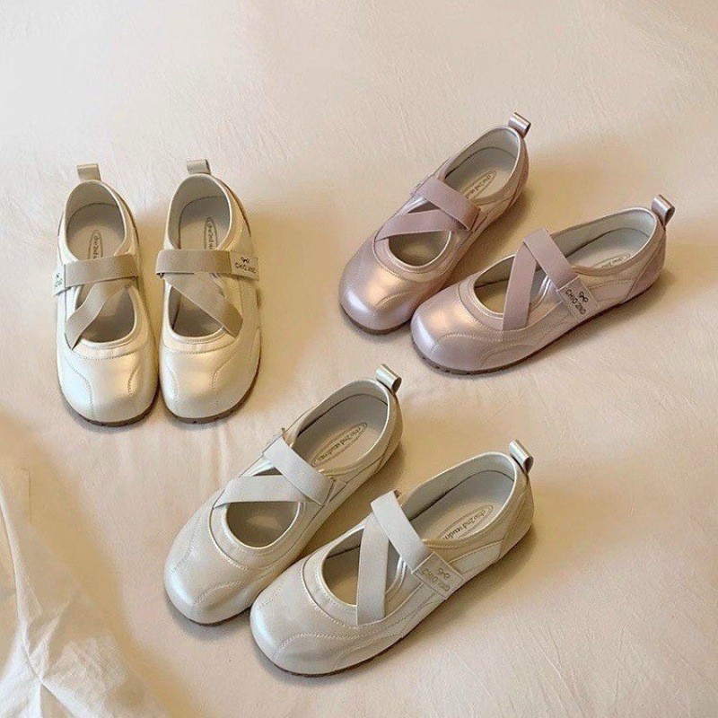 2026 primavera nuevos zapatos de ballet plateados zapatos de mujer correa cruzada zapatos mary-zhen retro francés suave