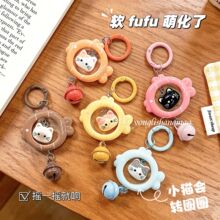 可爱猫猫小鱼钥匙圈彩色立体铃铛挂件原创闺蜜情侣礼物包包配饰品
