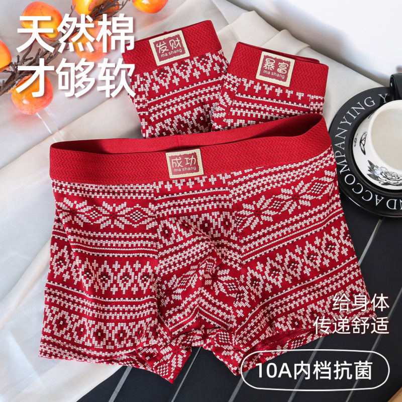 New Christmas Carnival Men's Underwear with Creative Printed Patterns, Red Men's Boxer Briefs, Zodiac Year Shorts
