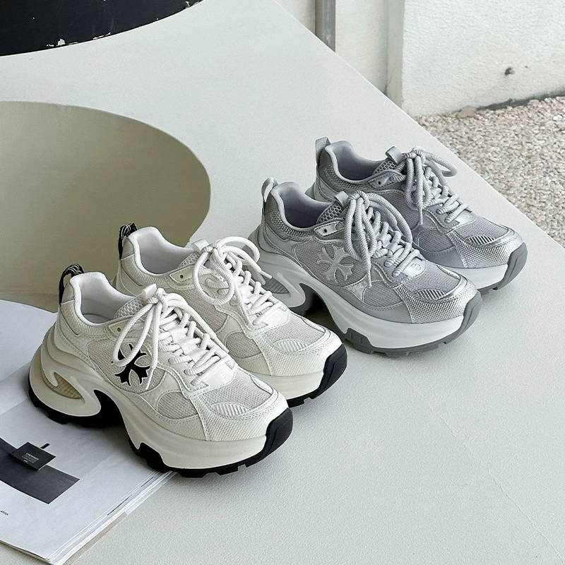 Кожаные туфли с толстым подошвом для девочек 2025 новая сетка с крестом