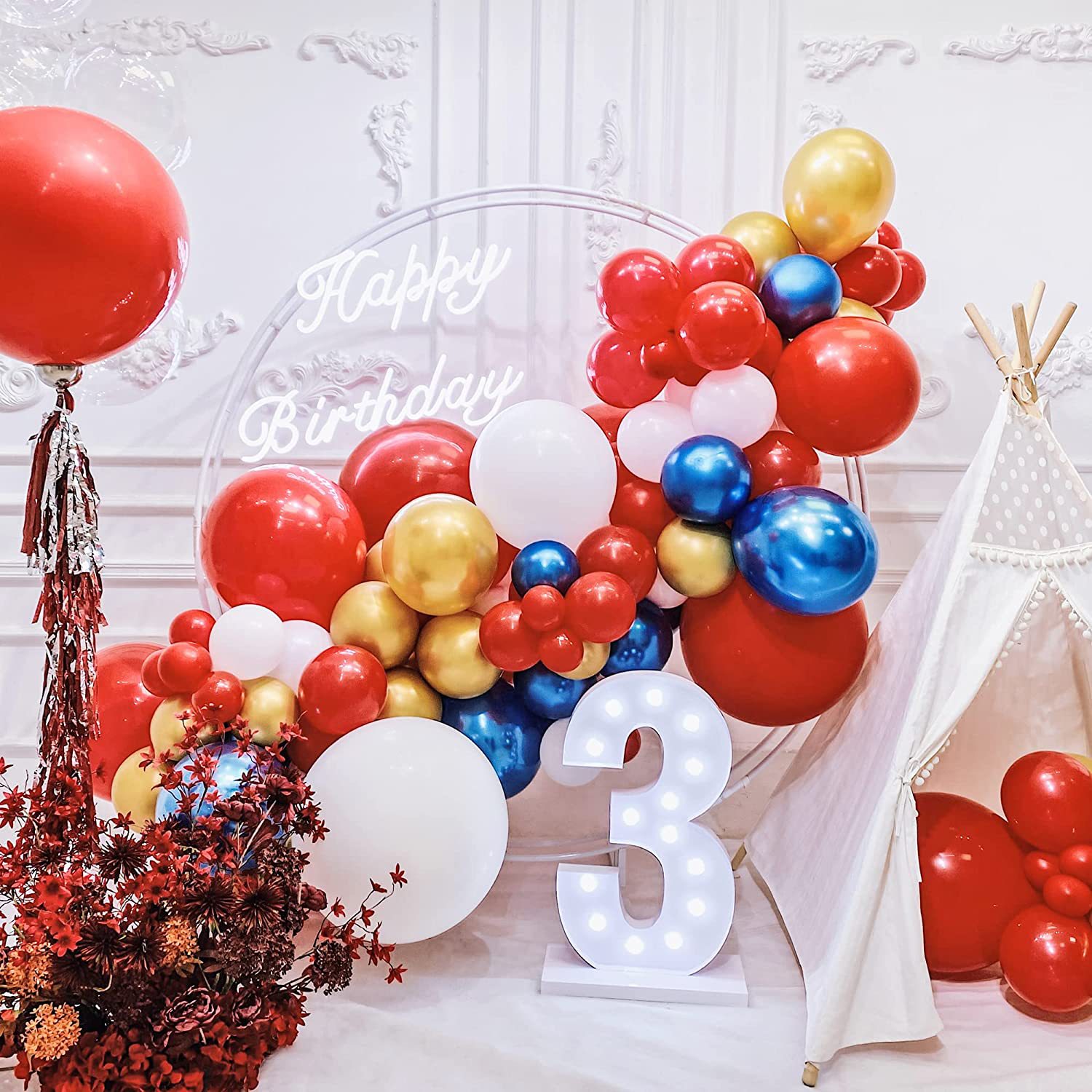 英雄头主题乳胶红蓝金色乳胶气球束儿童生日派对装饰跨境热卖