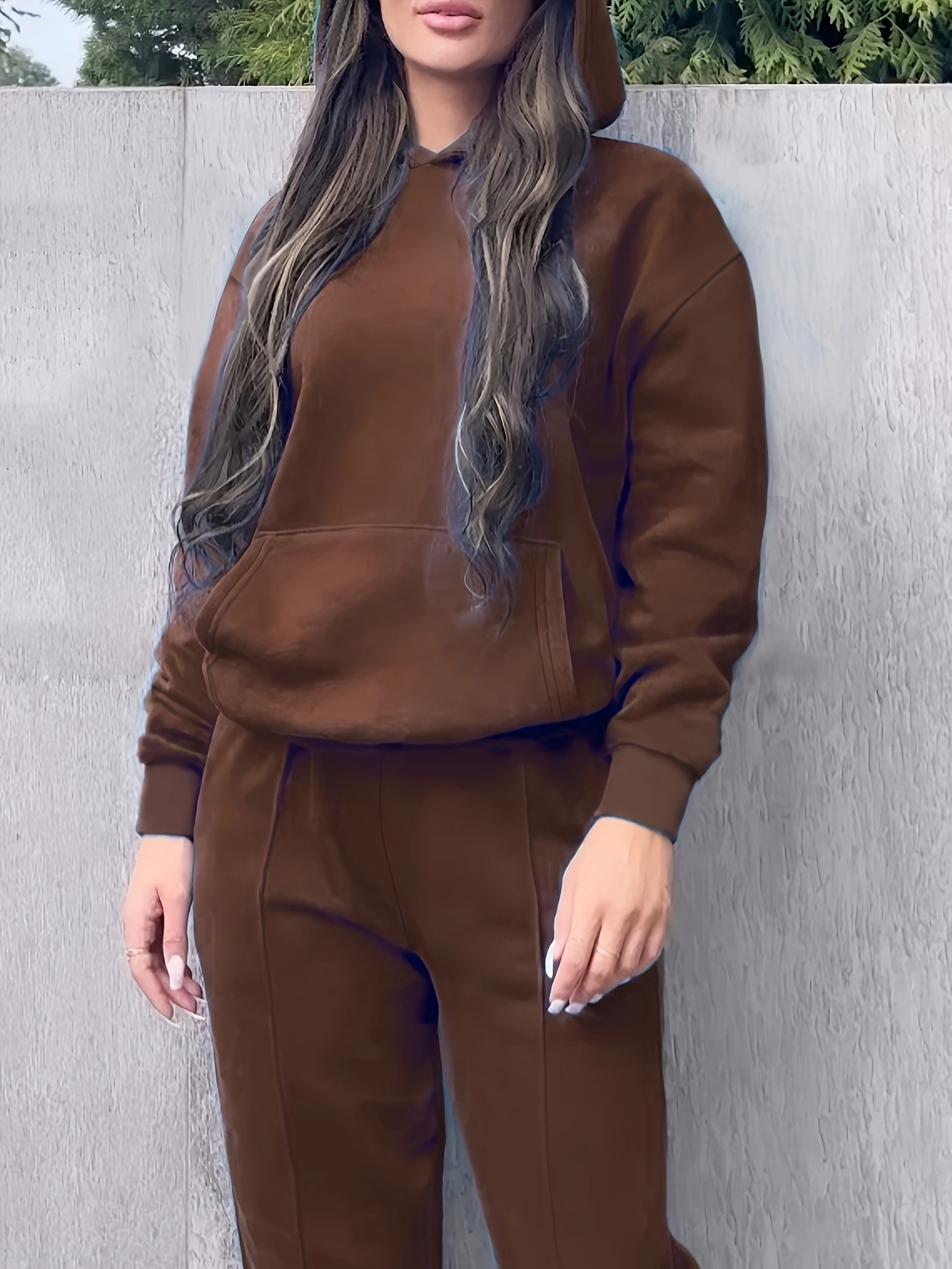Women's Autumn Winter Hooded Sweatshirt And Straight Leg Pants Set Plus Size Clothing Popular_ecoleips.com
