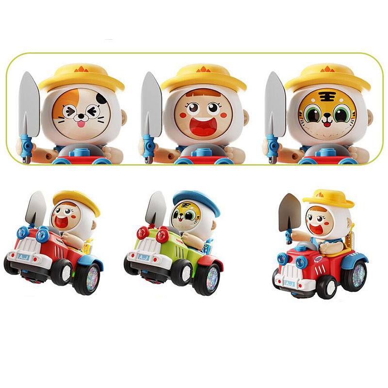Trucos eléctricos para niños que cambian la cara, coche de granjero, bebé, caminata universal, proyecto de coche de juguete giratorio, venta al por mayor