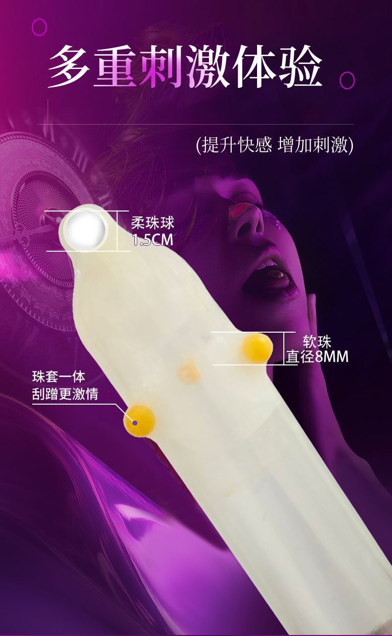 Chunliang 6-Bead Studded Latex Condoms, Textured Dragon-Ball Spikes, Colored — detail image 2