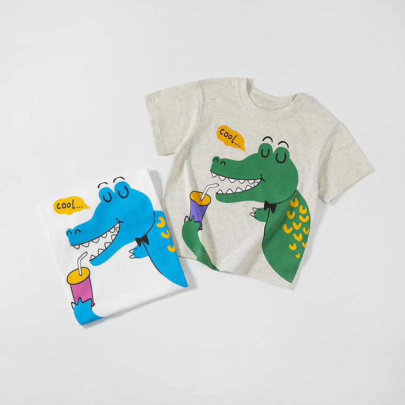 Transfronterizos ropa infantil camiseta de manga corta para niños 2025 verano nuevo cocodrilo chaqueta de dibujos animados para hombres ropa de bebé un cabello