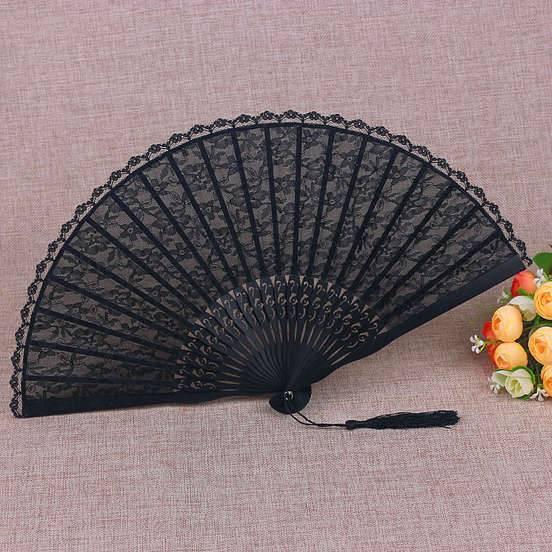 Venta al por mayor de la Fábrica de la vendimia de encaje ventilador femenino clásico ventilador plegable cheongsam accesorios República de China estilo corte ventilador femenino ventilador de baile de encaje