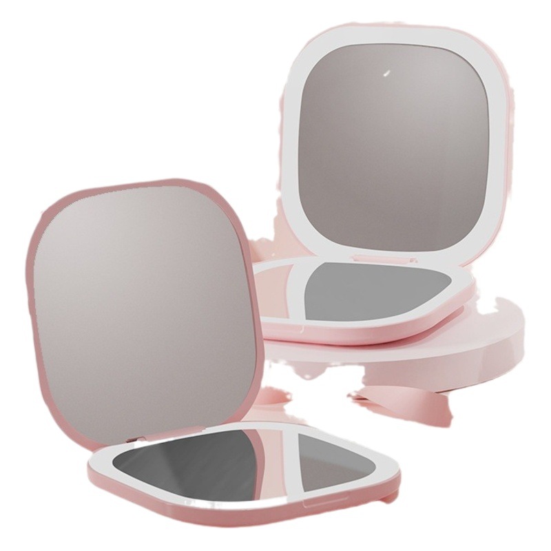 New portable LED folding makeup mirror double-sided LED makeup mirror USB rechargeable makeup mirror printed LOGO