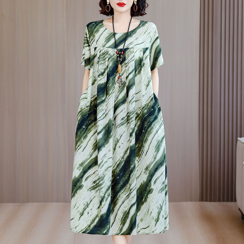 中老年大码碎花棉绸连衣裙女2025夏装新款50多岁中年妈妈气质裙子|undefined