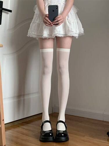Japanese jk socks for women cute velvet black mid-length stovepipe socks summer thin over-the-knee white calf socks