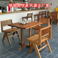 侘寂风餐桌老榆木方桌民宿酒馆咖啡厅中古风家具商用复古原木桌子